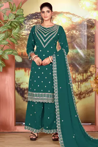 Rama grey color embroideried faux chiffon semi stitched salwar suit