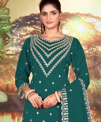 Rama grey embroidered faux chiffon salwar suit 2