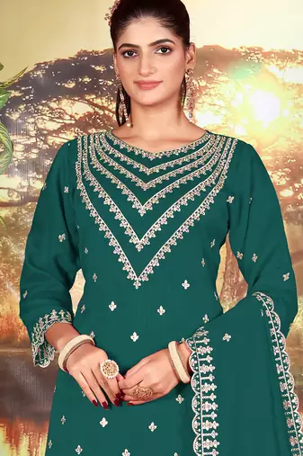 Rama grey embroidered faux chiffon salwar suit