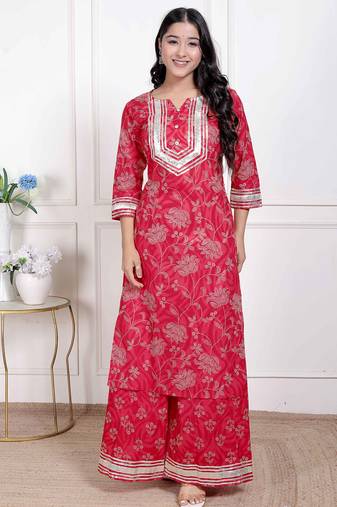 Doriyaan women's red cotton gota work kurta with palazzo