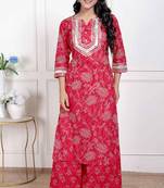 Doriyaan women's red cotton gota work kurta with palazzo