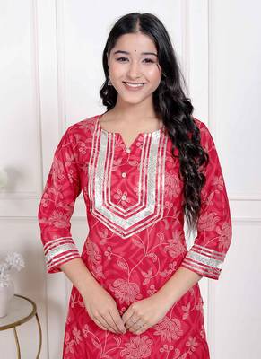  women's red cotton gota work kurta with palazzo 4