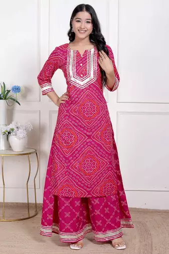 Doriyaan women's embellished ethnic cotton kurta with palazzo