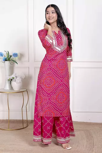  women's embellished ethnic cotton kurta with palazzo