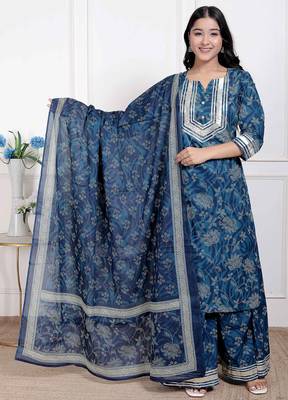 women's gota patti cotton kurta paired with palazzo and dupatta 1