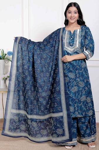 Doriyaan women's gota patti cotton kurta paired with palazzo and dupatta