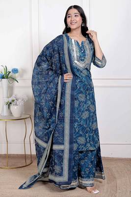  women's gota patti cotton kurta paired with palazzo and dupatta 2