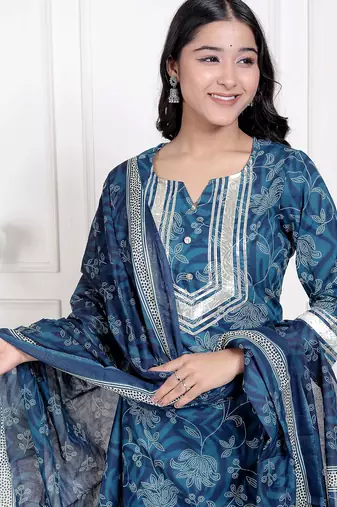  women's gota patti cotton kurta paired with palazzo and dupatta
