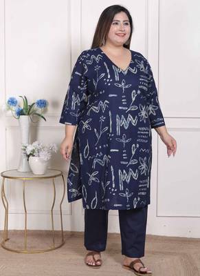  womens plus size abstract printed cotton kurta set 2