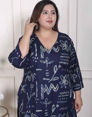  womens plus size abstract printed cotton kurta set 3