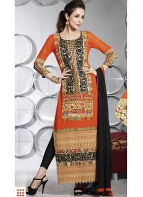 Orange georgette semi stitched wedding Straight suit 1