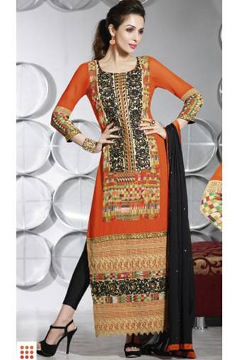 Orange georgette semi stitched wedding Straight suit