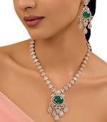 Gold plated green stone kundan necklace set