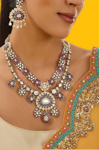Gold plated multicolor kundan necklace set