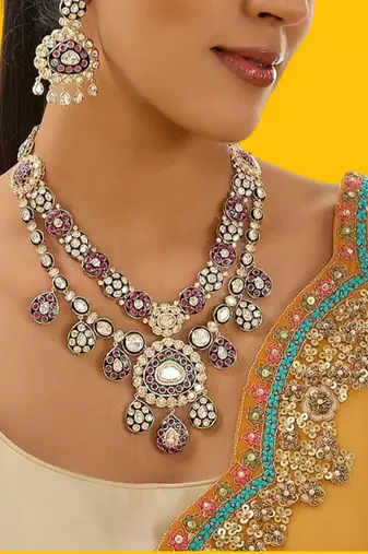 Gold plated multicolor kundan necklace set