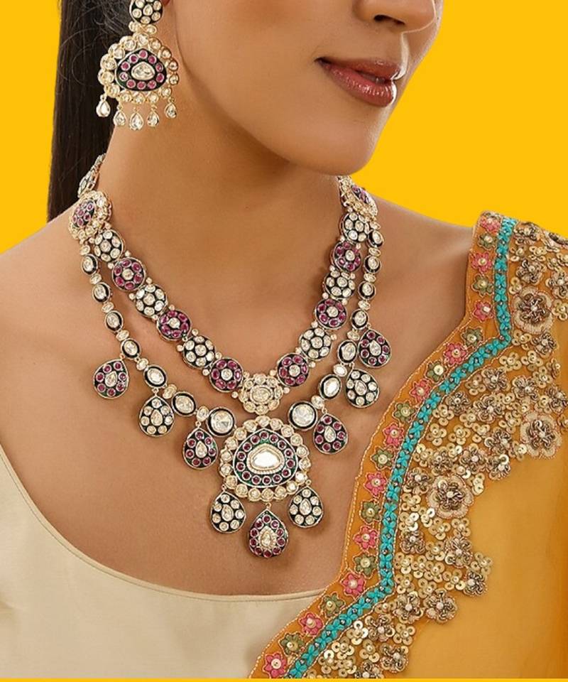Gold plated multicolor kundan necklace set