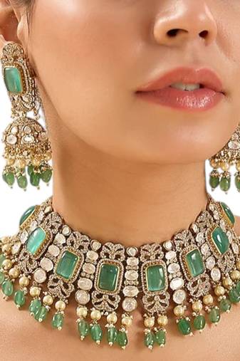 Gold plated blue stone kundan choker necklace set
