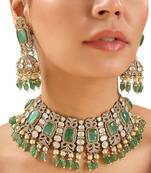 Gold plated blue stone kundan choker necklace set