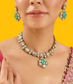 Gold plated blue stone kundan necklace set