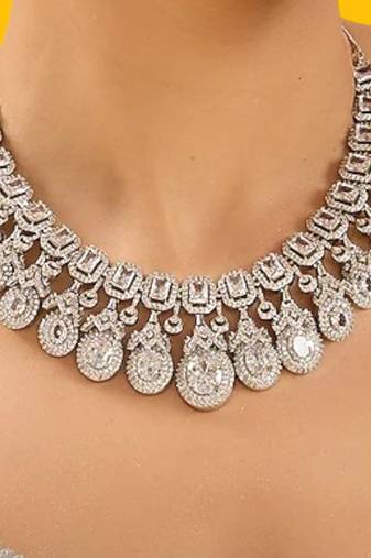 Silver plated kundan necklace set