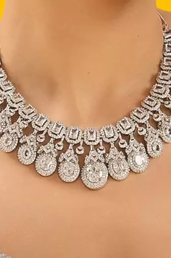 Silver plated kundan necklace set