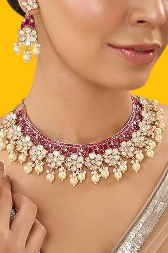 Gold plated Red stone kundan necklace set