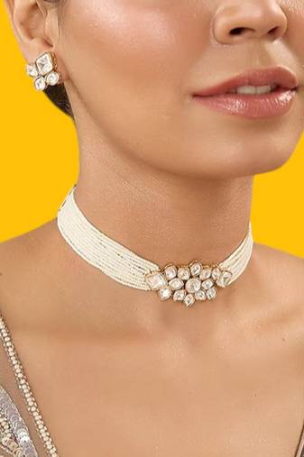 Gold plated pearl choker necklace set