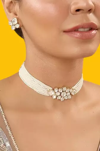 Gold plated pearl choker necklace set