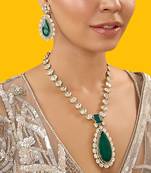 Gold plated green stone kundan necklace set