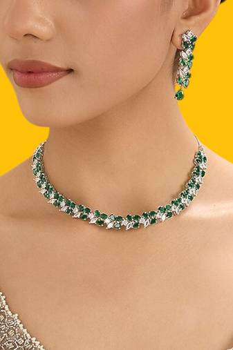 Gold plated green stone kundan choker necklace set