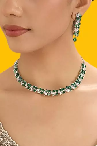 Gold plated green stone kundan choker necklace set