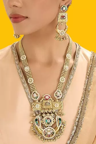 Gold plated multicolor kundan necklace set