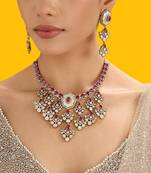 Gold plated red stone kundan necklace set