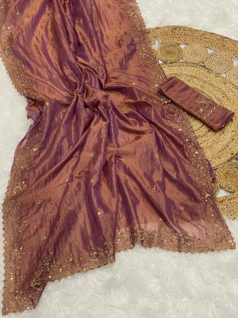 Onion Pink Color Shinny Party Wear Tonic Silk Saree