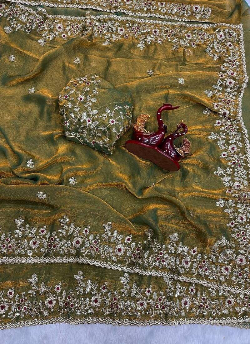 Green Color Shinny Party Wear Tonic Silk Saree