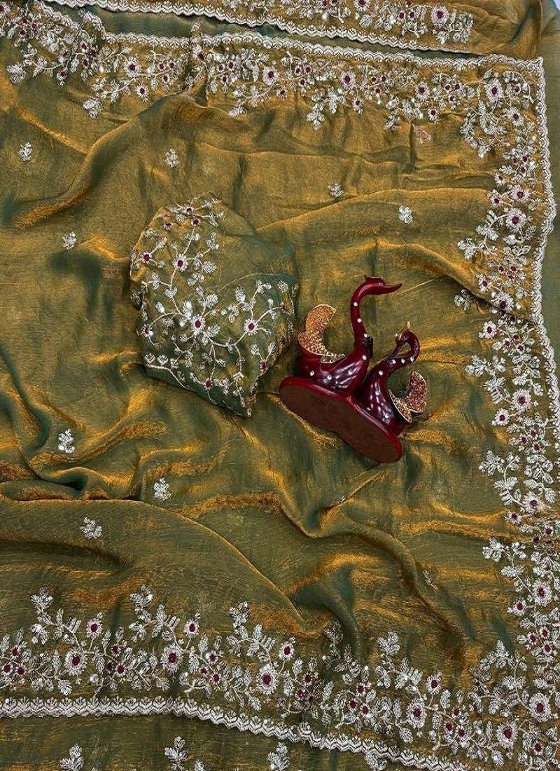 Green Color Shinny Party Wear Tonic Silk Saree