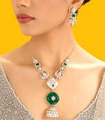 Gold plated green stone kundan necklace set