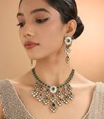 Gold plated green stone kundan necklace set