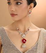 Gold plated red stone kundan necklace set