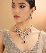 Gold plated red stone kundan layered necklace set