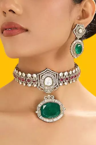 Gold plated multicolor kundan choker necklace set