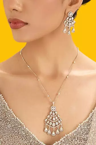 Gold plated silver kundan necklace set