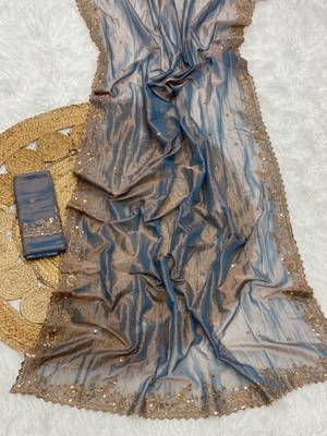 Slate Grey Color Shinny Party Wear Tonic Silk Saree 1