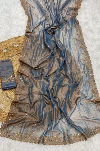 Slate Grey Color Shinny Party Wear Tonic Silk Saree