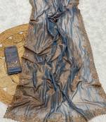 Slate Grey Color Shinny Party Wear Tonic Silk Saree