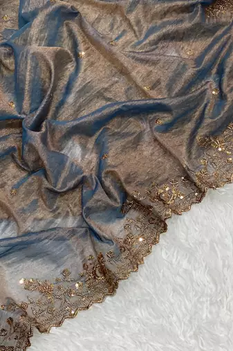 Slate Grey Color Shinny Party Wear Tonic Silk Saree