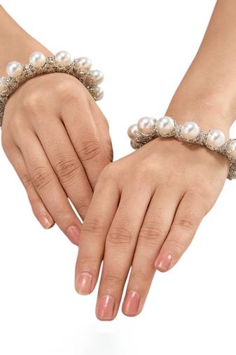 Silver plated pearl kundan bangle