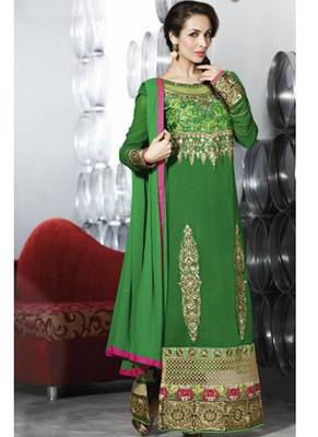 Green Georgette Embroidered Wedding Wear Designer semi stiched Suit 1