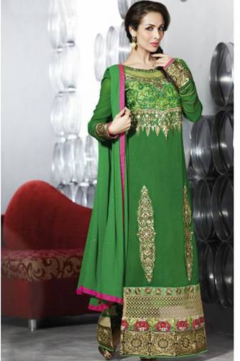 Green Georgette Embroidered Wedding Wear Designer semi stiched Suit