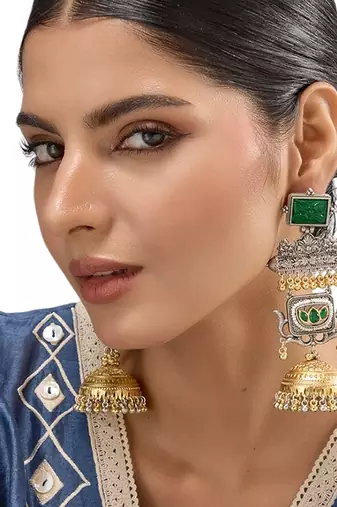 Two Toned green stone jhumkas